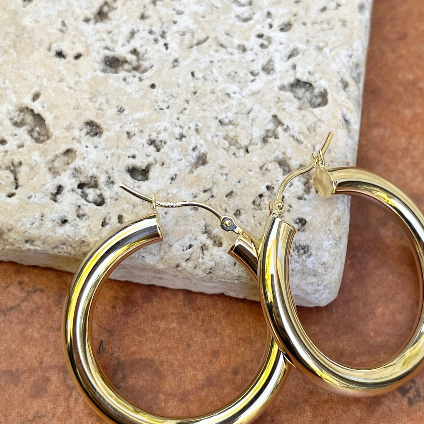 10KT Yellow Gold 4mm Tube Hoop Earrings 29mm