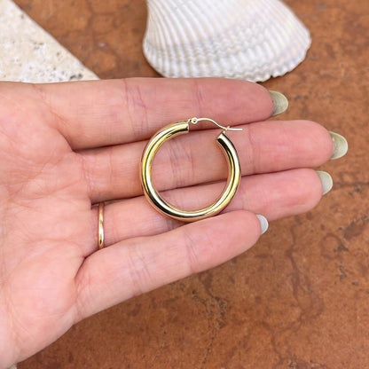 10KT Yellow Gold 4mm Tube Hoop Earrings 29mm