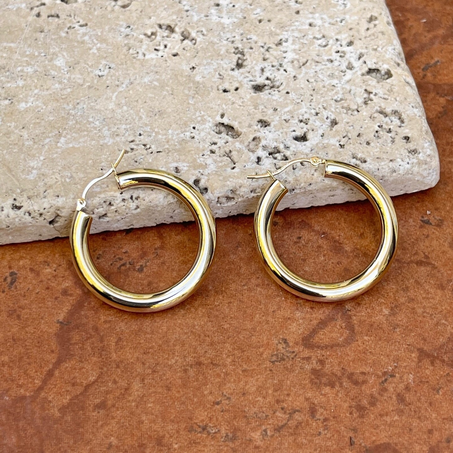 10KT Yellow Gold 4mm Tube Hoop Earrings 29mm