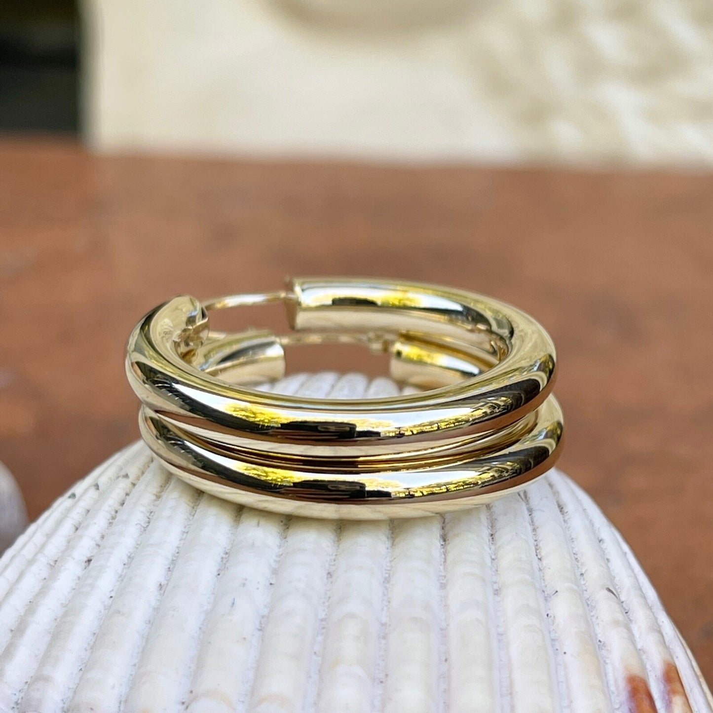 10KT Yellow Gold 4mm Tube Hoop Earrings 29mm