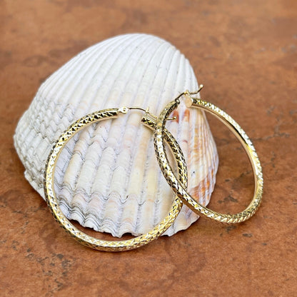 10KT Yellow Gold Diamond Cut 3mm Tube Hoop Earrings 35mm