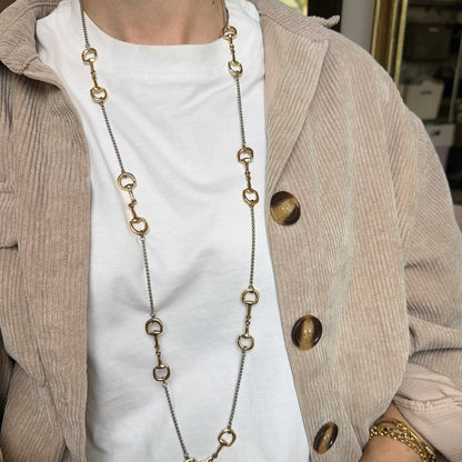 Estate Gold-Tone Hose Bit Station Box Chain Necklace 36"