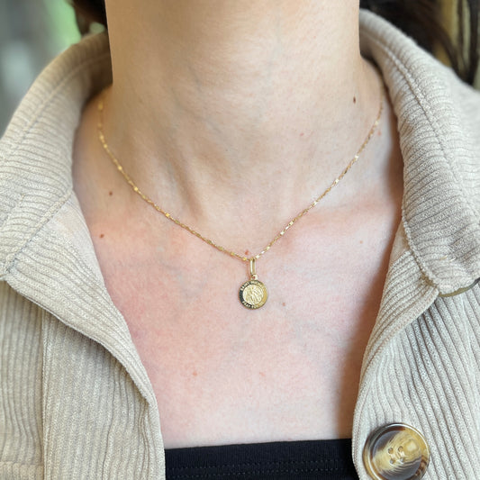 14KT Yellow Gold St Michael Round Medal Pendant 12mm