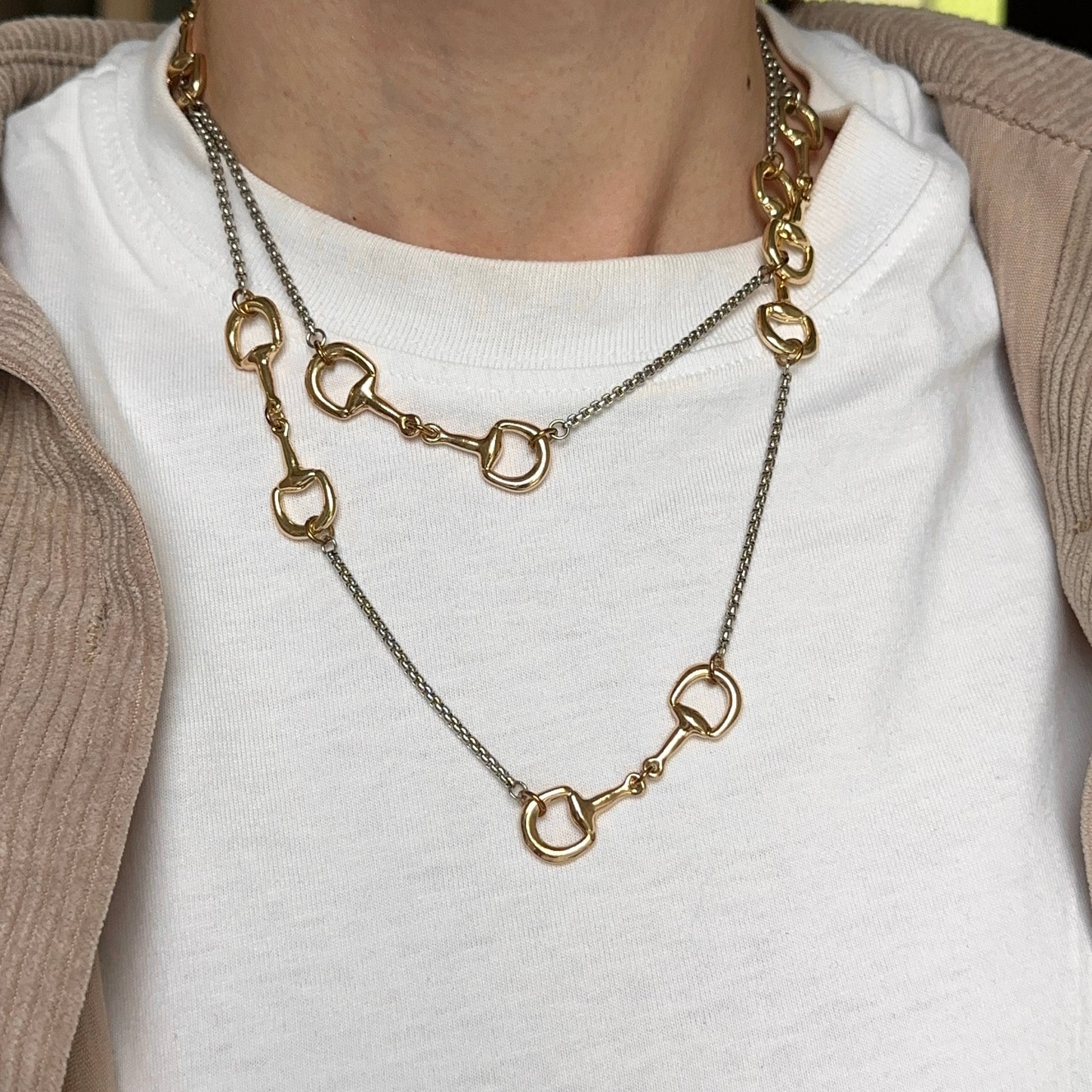 Estate Gold-Tone Hose Bit Station Box Chain Necklace 36"