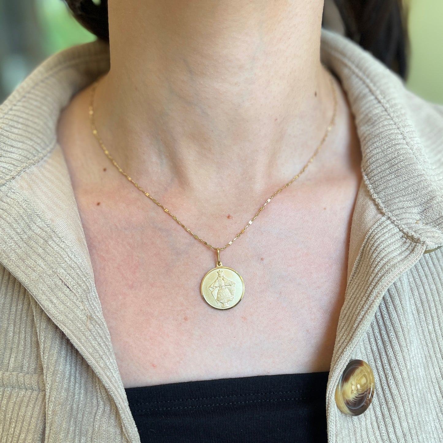 14KT Yellow Gold Matte St Nino Round Medal Pendant