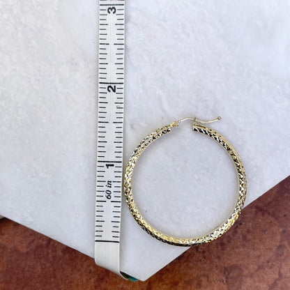 10KT Yellow Gold Diamond Cut 3mm Tube Hoop Earrings 35mm