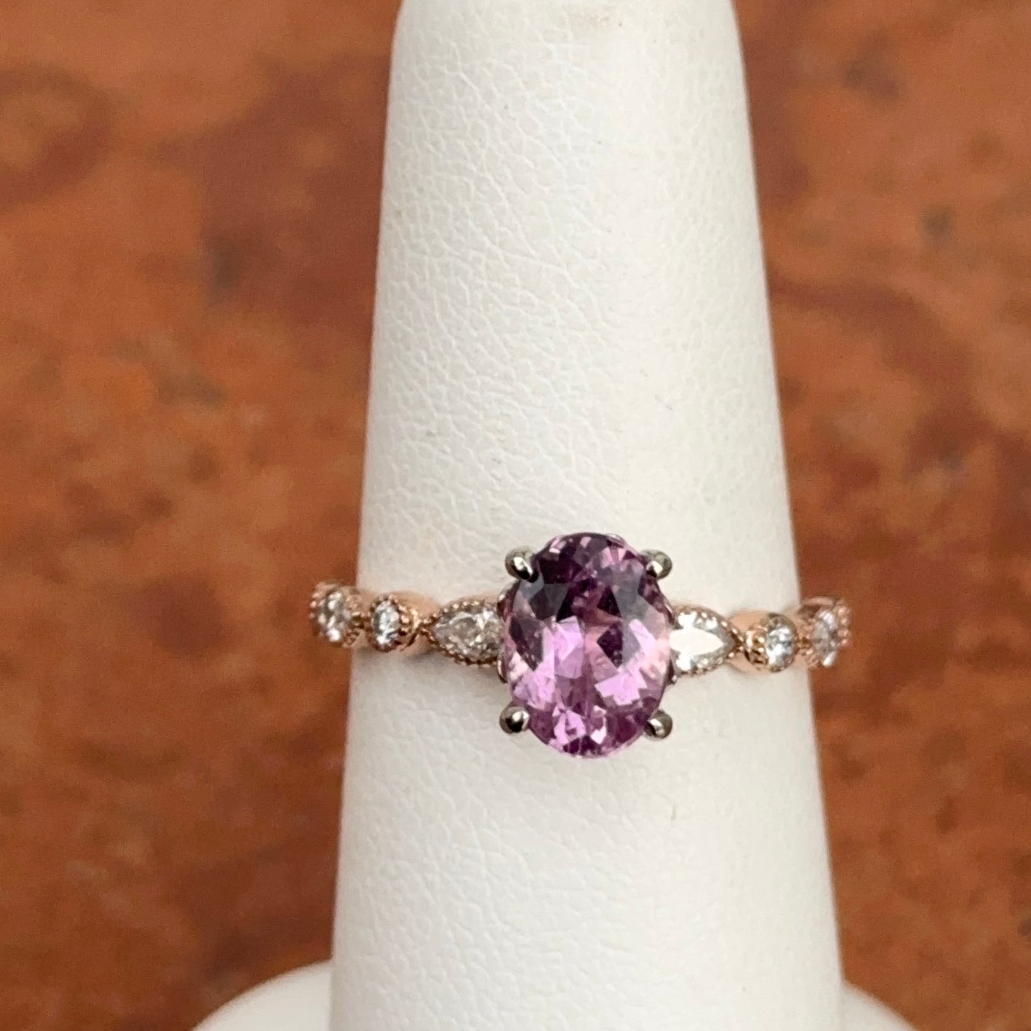 Estate 14KT Rose Gold Oval Tourmaline + Diamond Ring