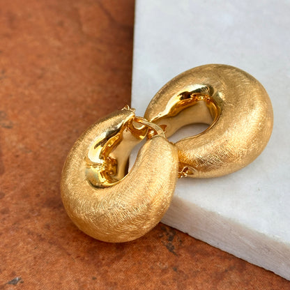 14KT Yellow Gold Matte Finished Chunky Hollow Hoop Earrings 24mm