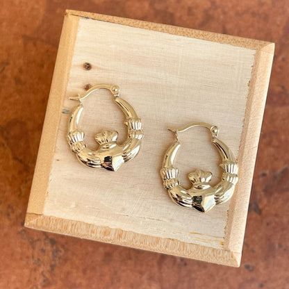 10KT Yellow Gold Celtic Claddagh Hoop Earrings 18mm