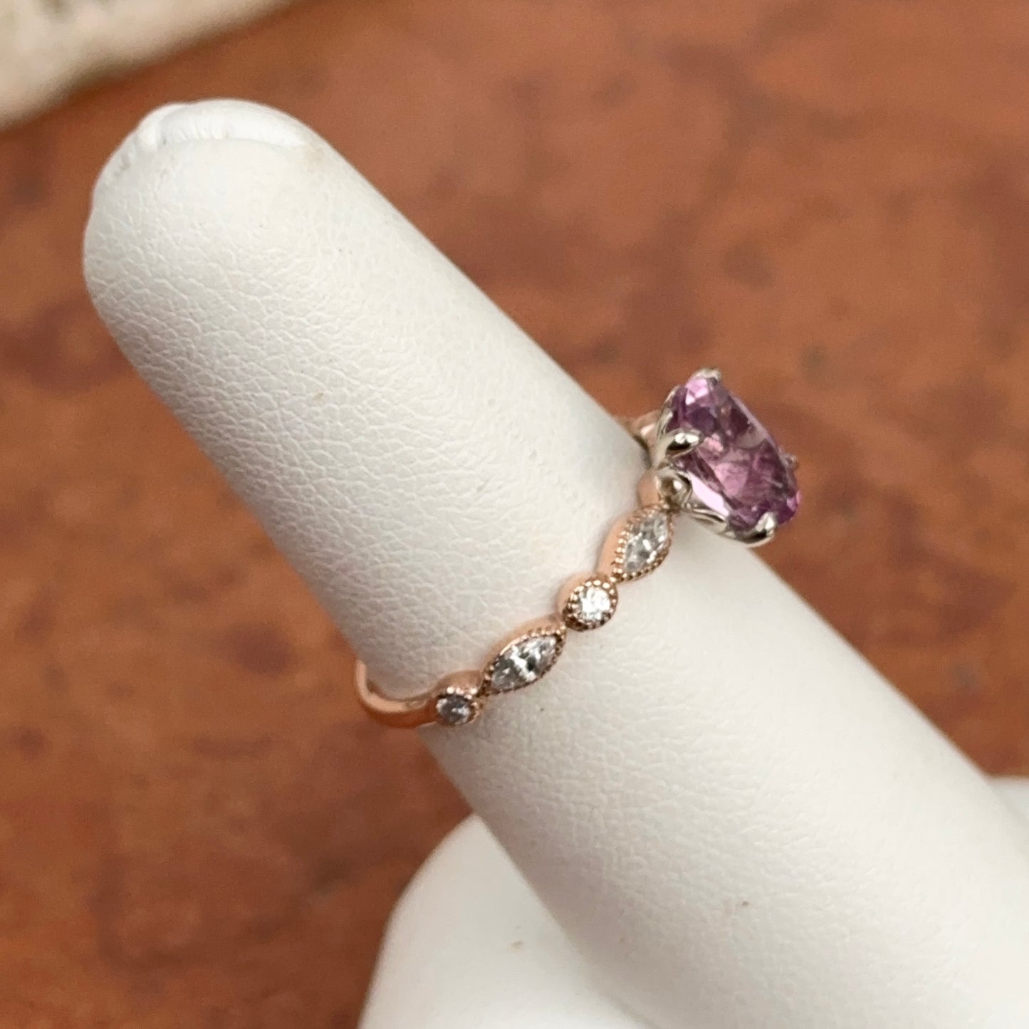 Estate 14KT Rose Gold Oval Tourmaline + Diamond Ring