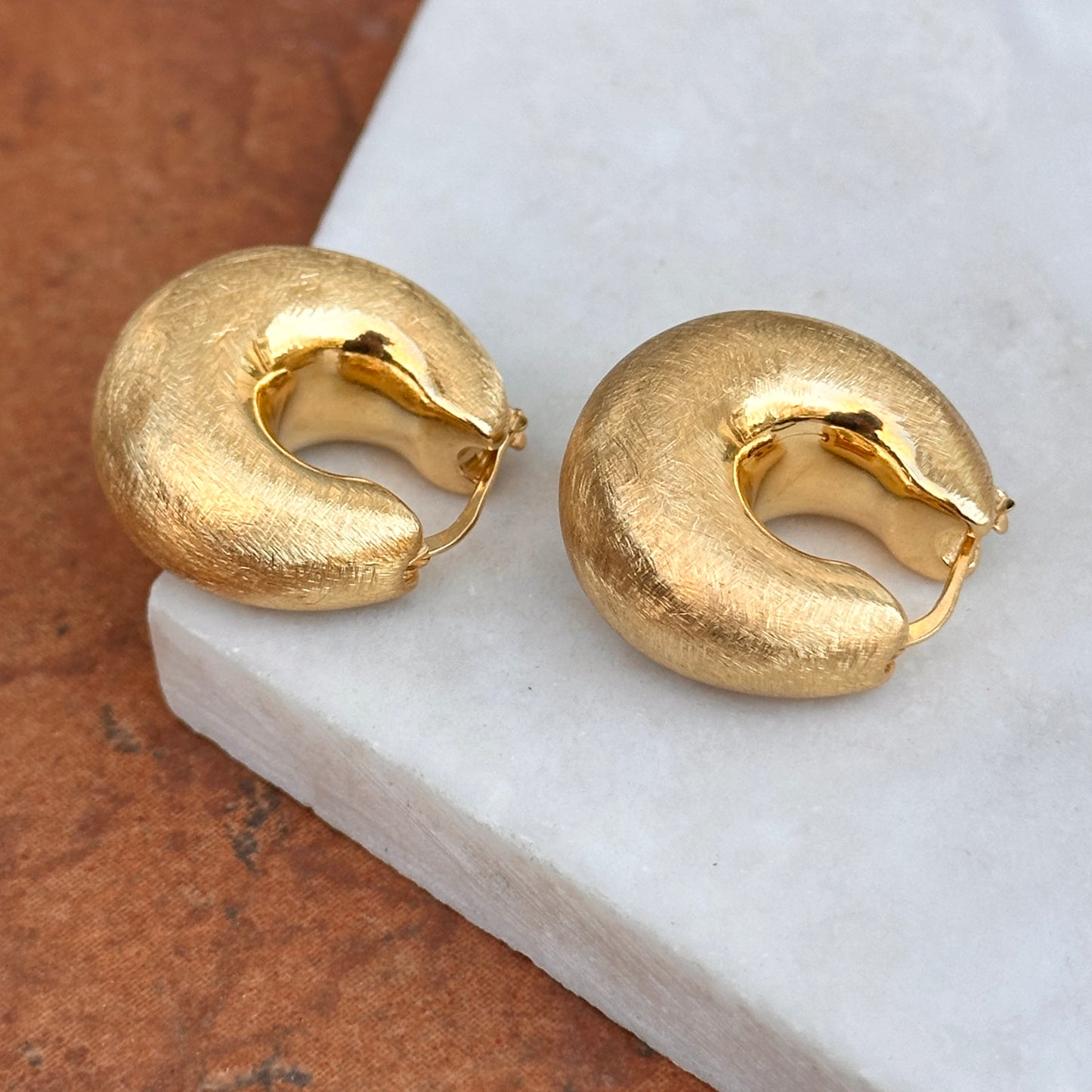 14KT Yellow Gold Matte Finished Chunky Hollow Hoop Earrings 24mm