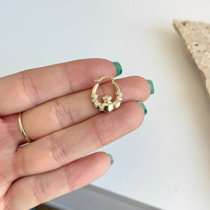 10KT Yellow Gold Celtic Claddagh Hoop Earrings 18mm