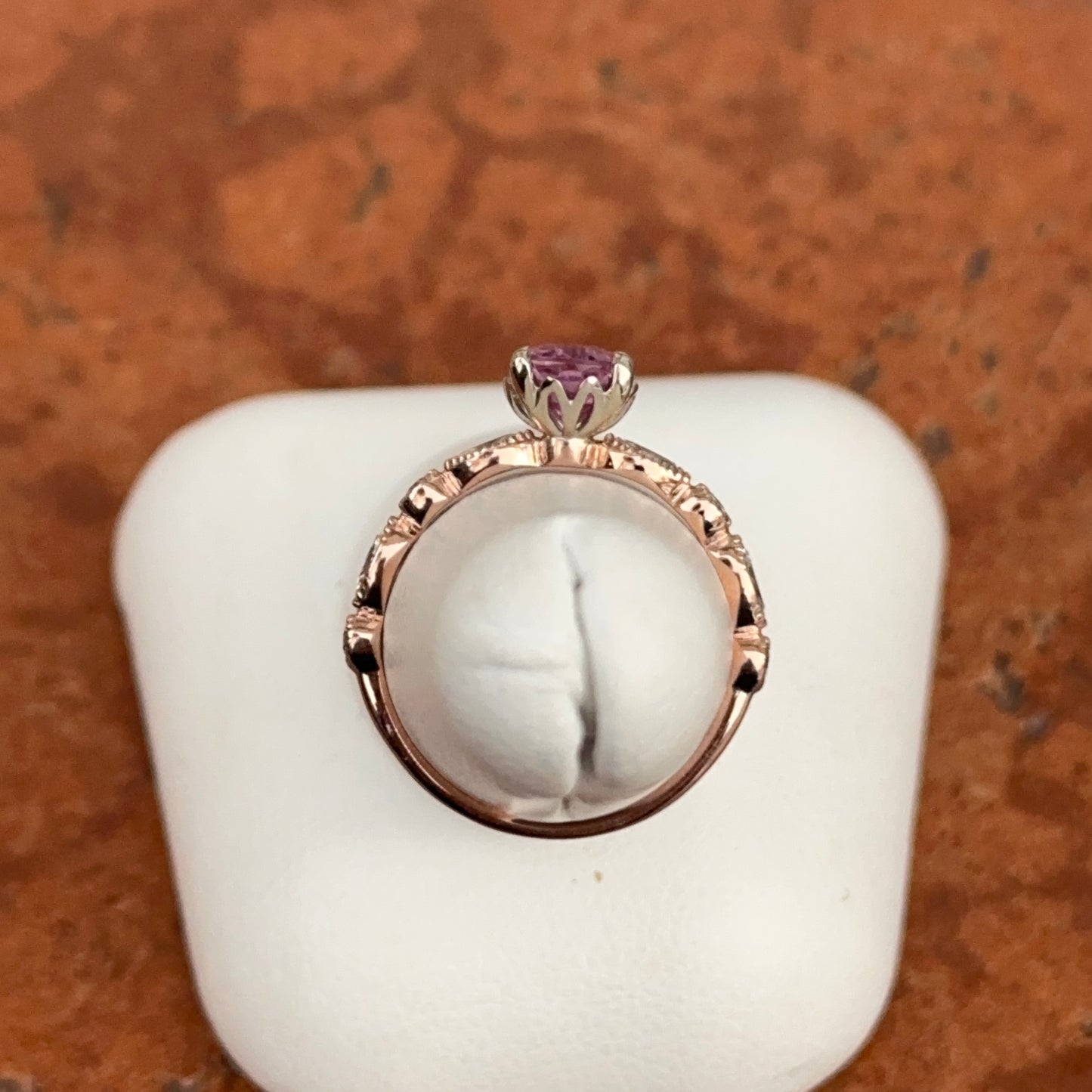 Estate 14KT Rose Gold Oval Tourmaline + Diamond Ring