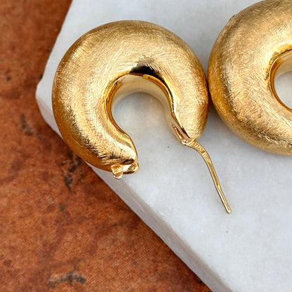 14KT Yellow Gold Matte Finished Chunky Hollow Hoop Earrings 24mm