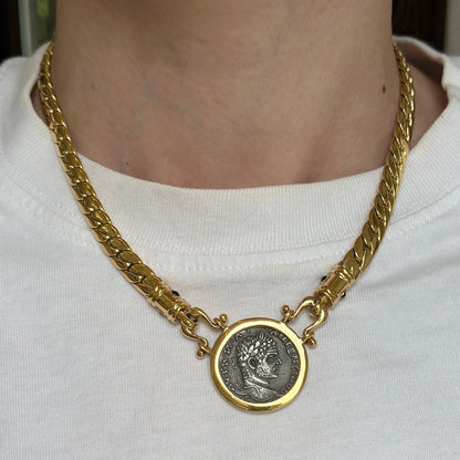 Estate Gold-Tone Replica Coin Curb Chain Necklace