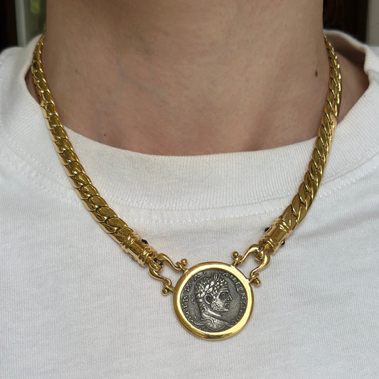 Estate Gold-Tone Replica Coin Curb Chain Necklace