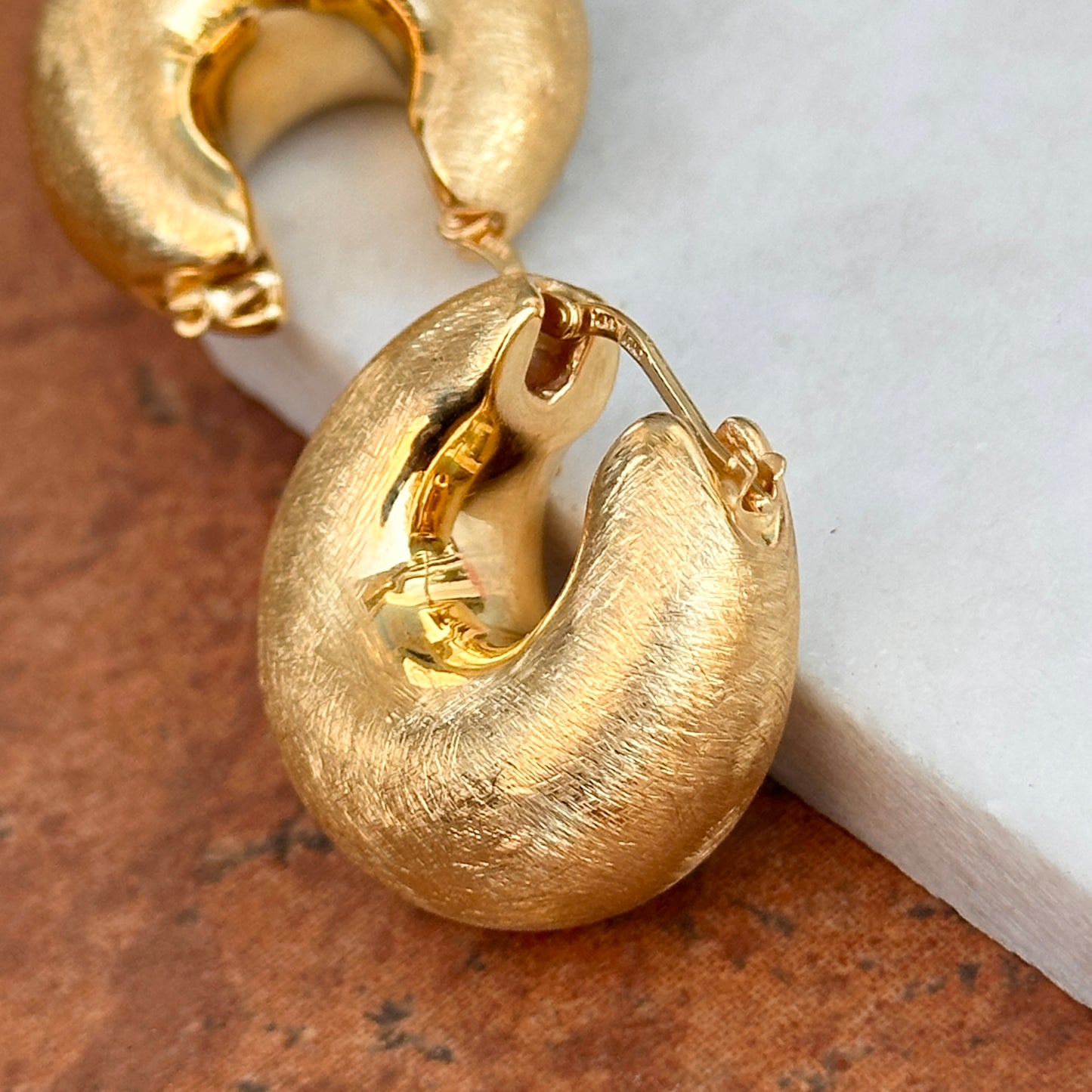 14KT Yellow Gold Matte Finished Chunky Hollow Hoop Earrings 24mm