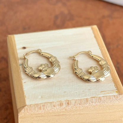 10KT Yellow Gold Celtic Claddagh Hoop Earrings 18mm