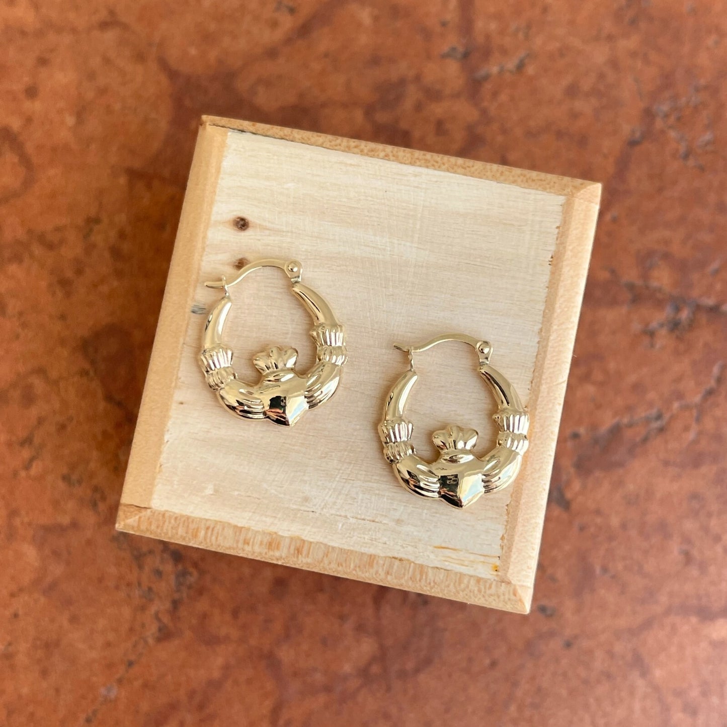 10KT Yellow Gold Celtic Claddagh Hoop Earrings 18mm