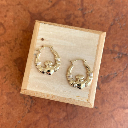 10KT Yellow Gold Celtic Claddagh Hoop Earrings 18mm