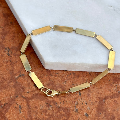 14KT Yellow Gold Rectangle Bar Station Chain Bracelet