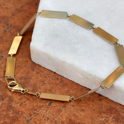 14KT Yellow Gold Rectangle Bar Station Chain Bracelet