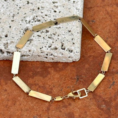 14KT Yellow Gold Rectangle Bar Station Chain Bracelet
