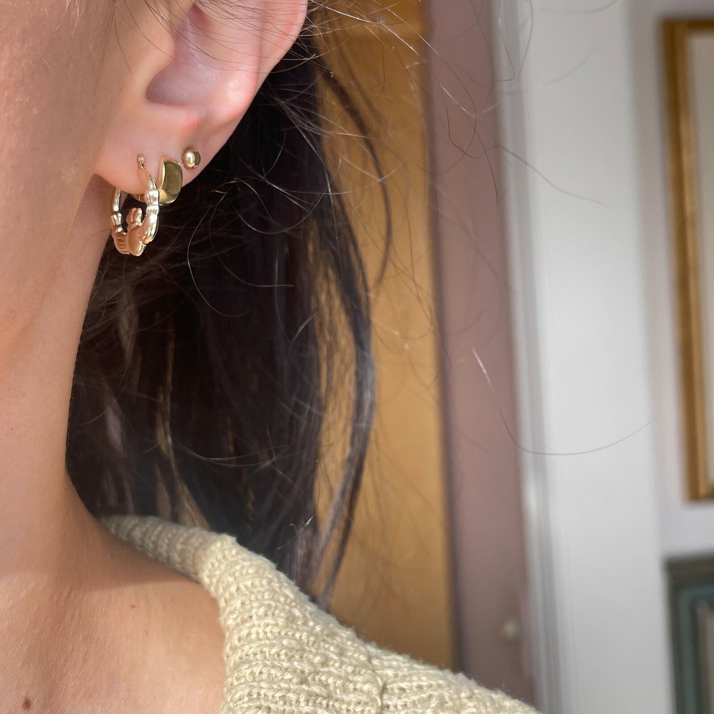 10KT Yellow Gold Celtic Claddagh Hoop Earrings 18mm