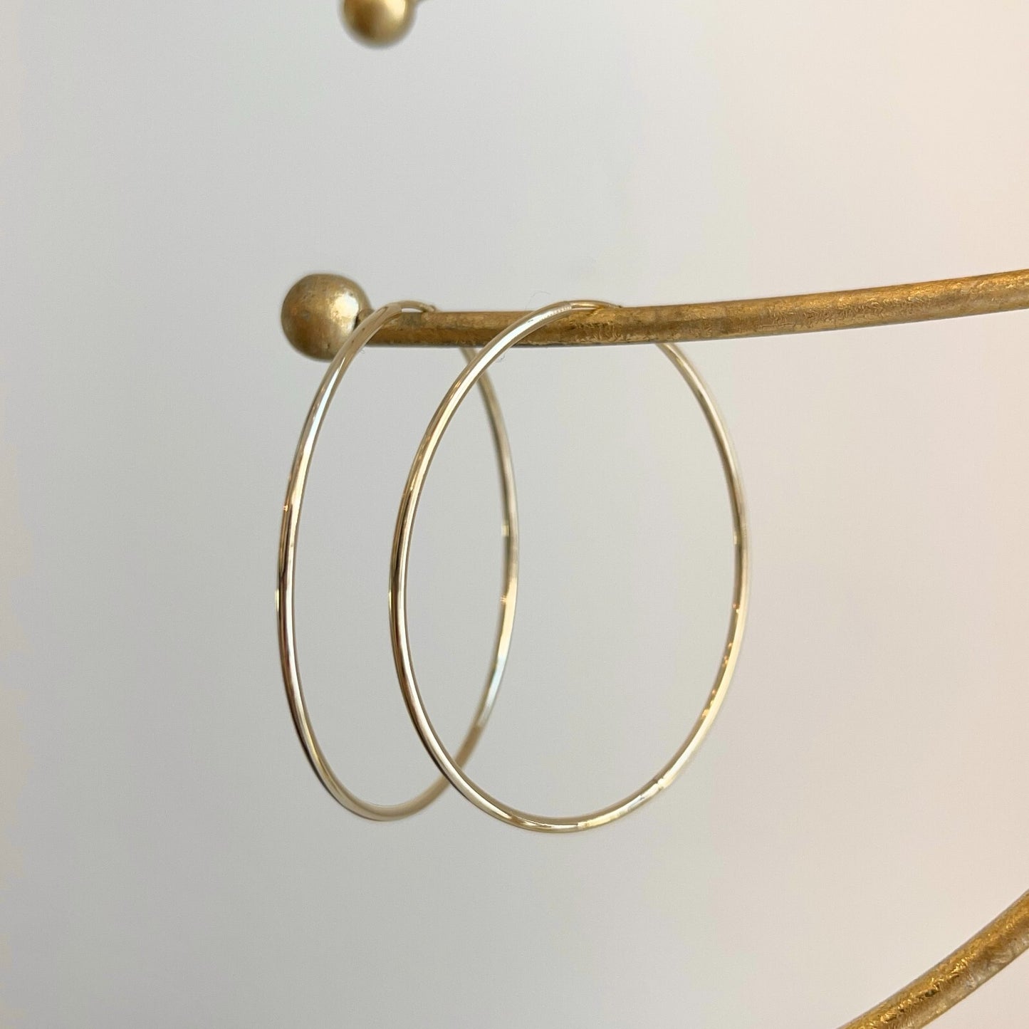 10KT Yellow Gold Shiny Finish Thin 1.50mm Small Hoop Earrings 51mm