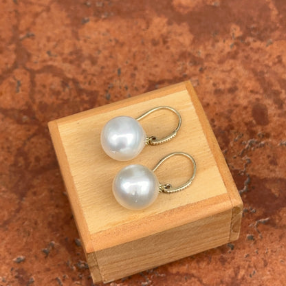 14KT Yellow Gold & Genuine Paspaley Cultured South Sea Pearl Drop Euro-Wire Earrings 12MM #1 "FINE"