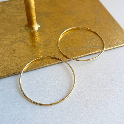 10KT Yellow Gold Shiny Finish Thin 1.50mm Small Hoop Earrings 51mm