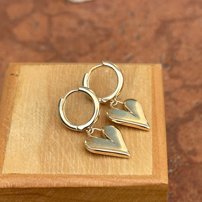 14KT Yellow Gold Heart Charm Huggie Hoop Earrings 25mm