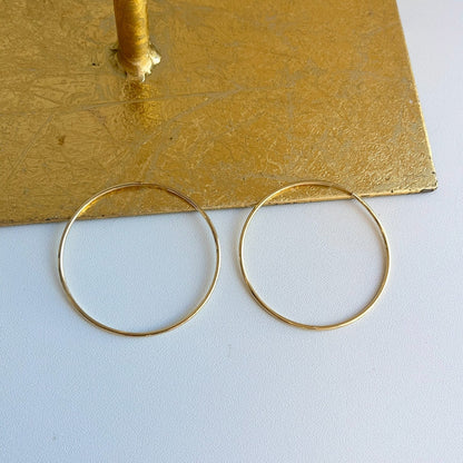 10KT Yellow Gold Shiny Finish Thin 1.50mm Small Hoop Earrings 51mm