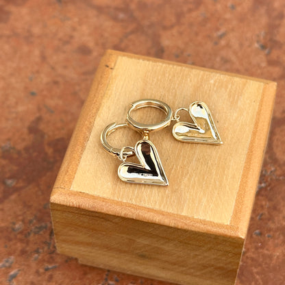14KT Yellow Gold Heart Charm Huggie Hoop Earrings 25mm