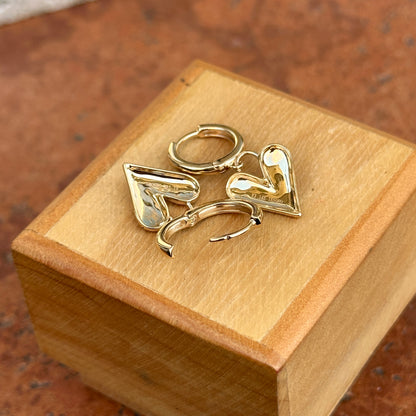 14KT Yellow Gold Heart Charm Huggie Hoop Earrings 25mm