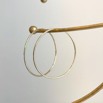 10KT Yellow Gold Shiny Finish Thin 1.50mm Small Hoop Earrings 51mm