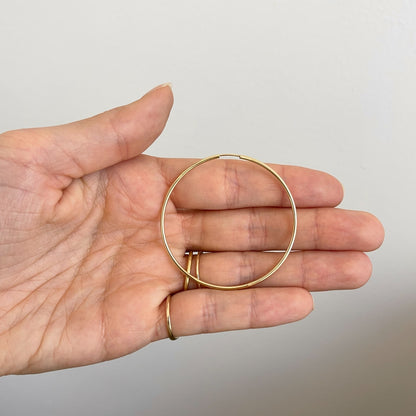 10KT Yellow Gold Shiny Finish Thin 1.50mm Small Hoop Earrings 51mm