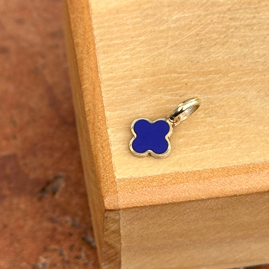 14KT Yellow Gold Mini 4-Leaf Blue Lapis Inlay Clover Pendant Charm 7mm