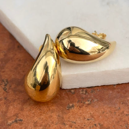 Yellow Gold-Plated Silver Puffed Teardrop Earrings 28mm