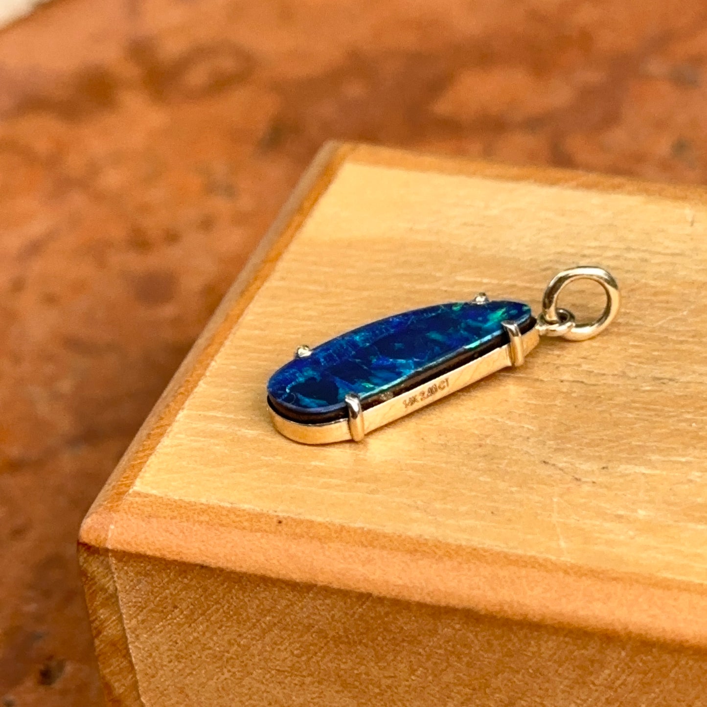 14KT Yellow Gold Elongated 3.8 CT Opal Doublet Pendant