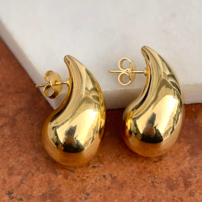 Yellow Gold-Plated Silver Puffed Teardrop Earrings 28mm