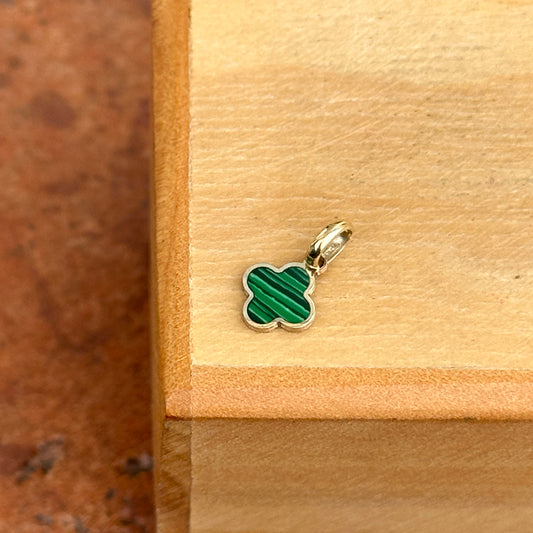14KT Yellow Gold Mini 4-Leaf Malachite Green Clover Pendant Charm 7mm