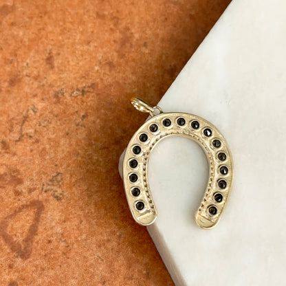 14KT Yellow Gold Black+ White Diamond Horseshoe Pendant