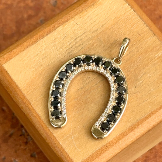 14KT Yellow Gold Black+ White Diamond Horseshoe Pendant