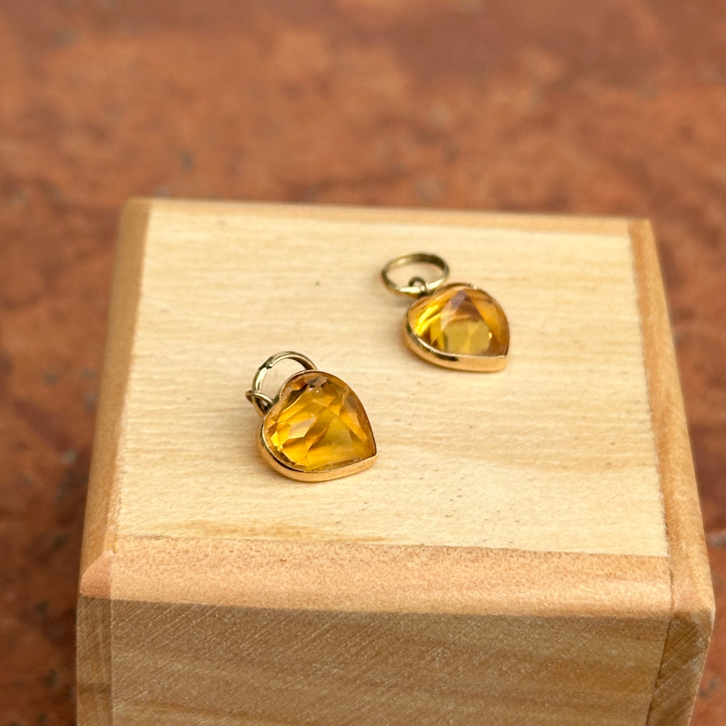 Estate 14KT Yellow Gold Heart Citrine Earring Charms