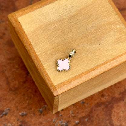 14KT Yellow Gold 4-Leaf Clover Light Pink Enamel Pendant Charm 7mm