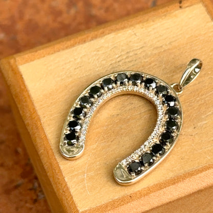 14KT Yellow Gold Black+ White Diamond Horseshoe Pendant