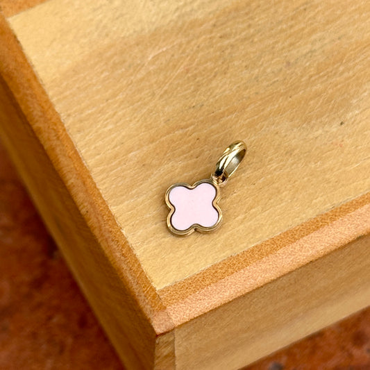 14KT Yellow Gold 4-Leaf Clover Light Pink Enamel Pendant Charm 7mm