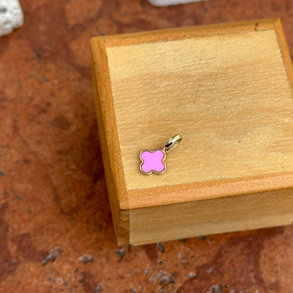 14KT Yellow Gold Clover Dark Pink Enamel Pendant Charm 7mm