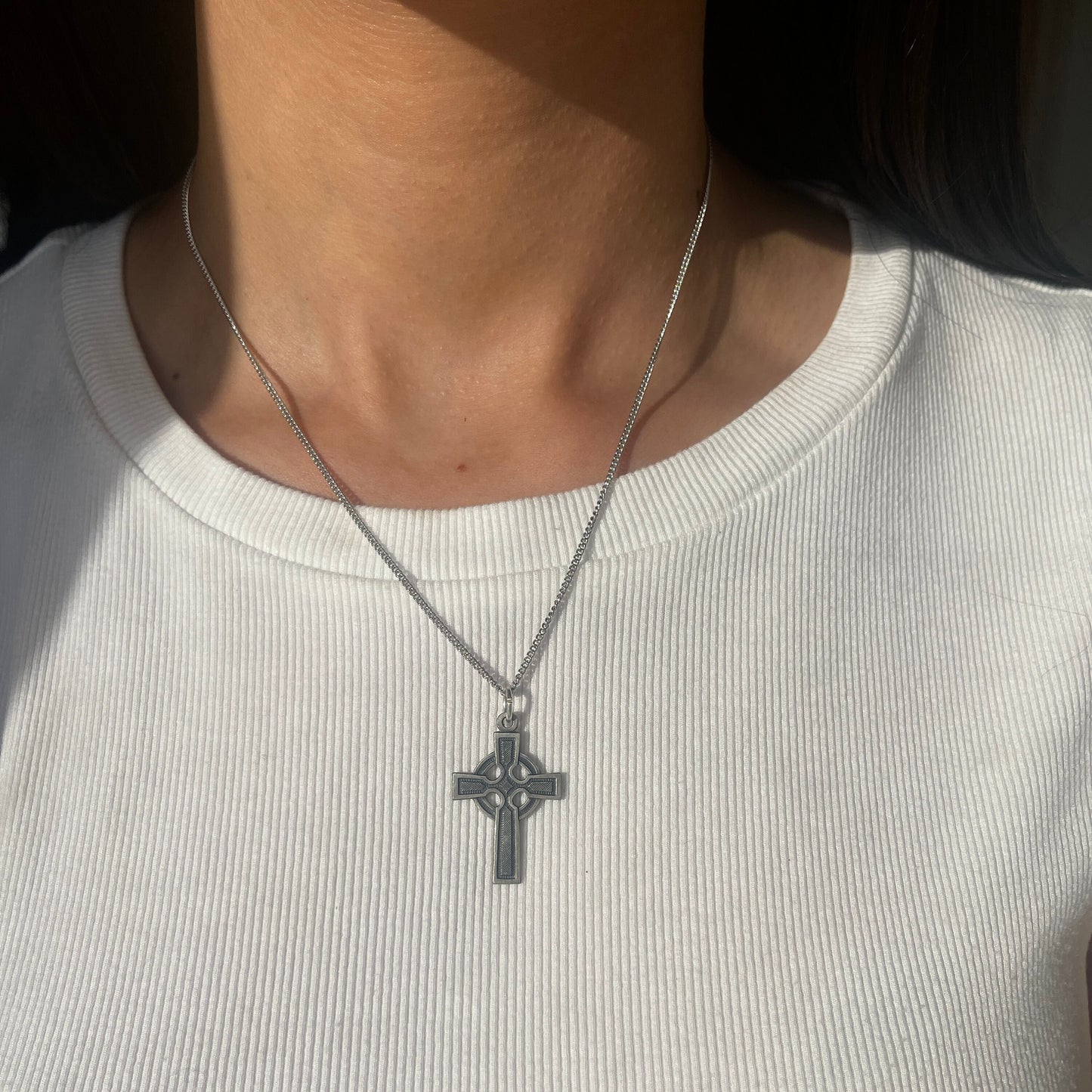 Sterling Silver Antiqued Celtic Cross with Eternity Circle Pendant